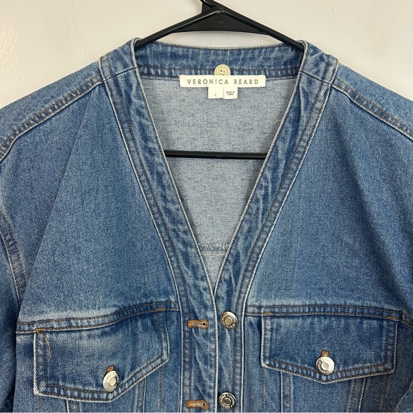 Veronica Beard Keaton Blue Denim Cropped Jacket Size Large - Picture 3 of 15